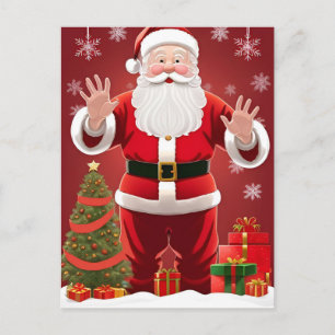 Festive Santa Claus with Christmas Tree Postcard