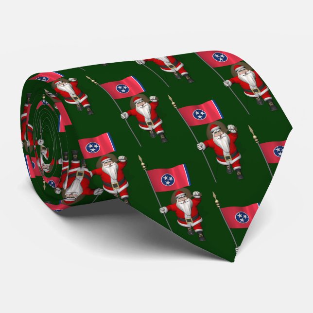 Festive Santa Claus With Flag Of Tennessee Tie (Rolled)