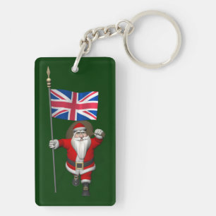 Festive Santa Claus With Flag Of The UK Key Ring