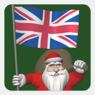 Festive Santa Claus With Flag Of The UK Square Sticker