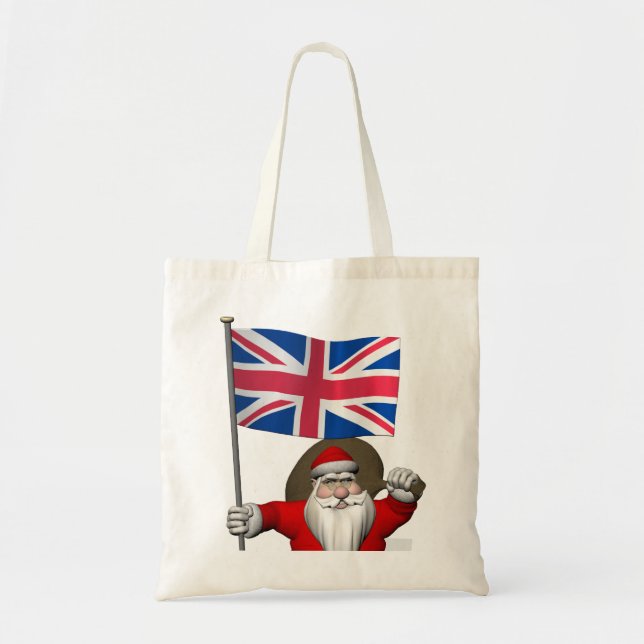 Festive Santa Claus With Flag Of The UK Tote Bag (Front)