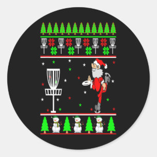 Festive Santa Disc Golf Ugly Christmas Holiday Dis Classic Round Sticker