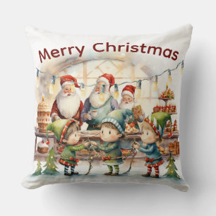 Festive Santa & Elf Holiday Decor Cushion