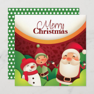 Festive Santa Elf & Snowman Christmas Card
