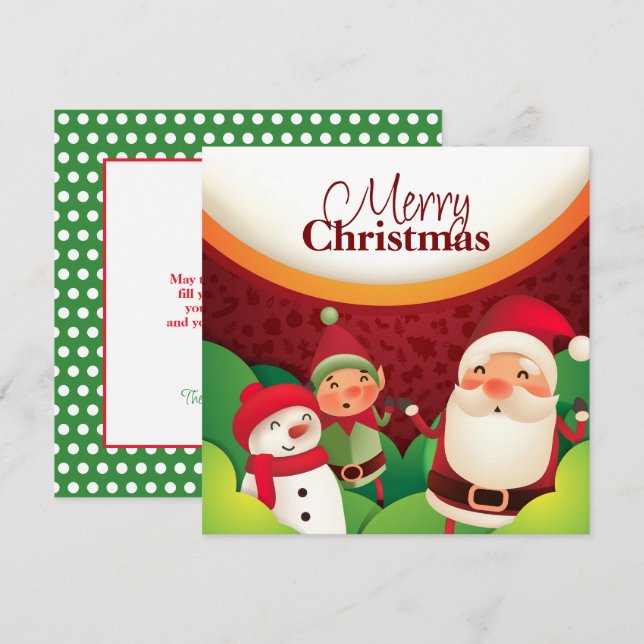 Festive Santa Elf & Snowman Christmas Card (Front/Back)