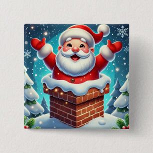 Festive Santa Emerging from Chimney 15 Cm Square Badge