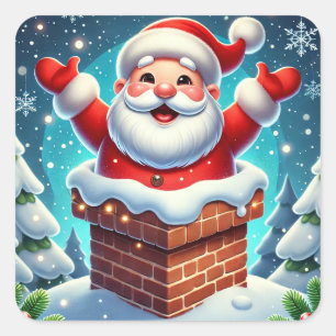 Festive Santa Emerging from Chimney Square Sticker