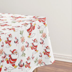 Festive Santa, Flamingo & Pink Floral Pattern Tablecloth