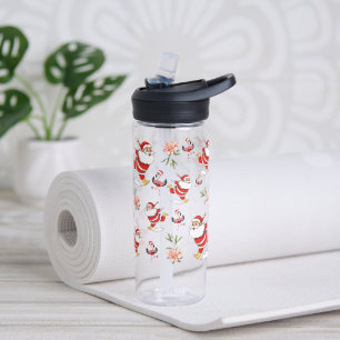 Festive Santa, Flamingo & Pink Floral Pattern Water Bottle