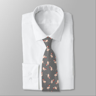 Festive Santa Flamingos Dark Grey Pattern Tie