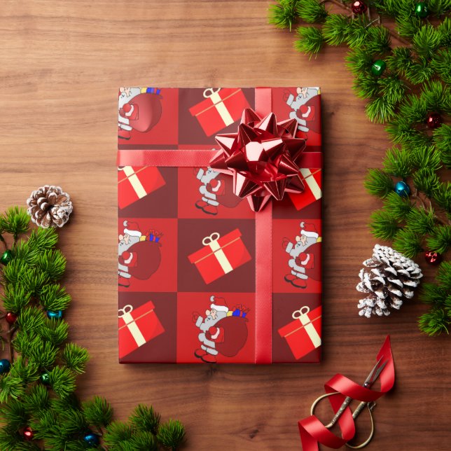 Festive Santa & Gift Box Christmas Wrapping Paper (Holiday Gift)