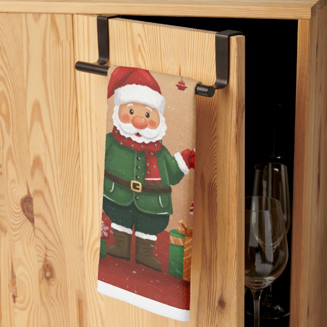 Festive Santa & Gifts Christmas Kitchen Towel (Thirds Fold)
