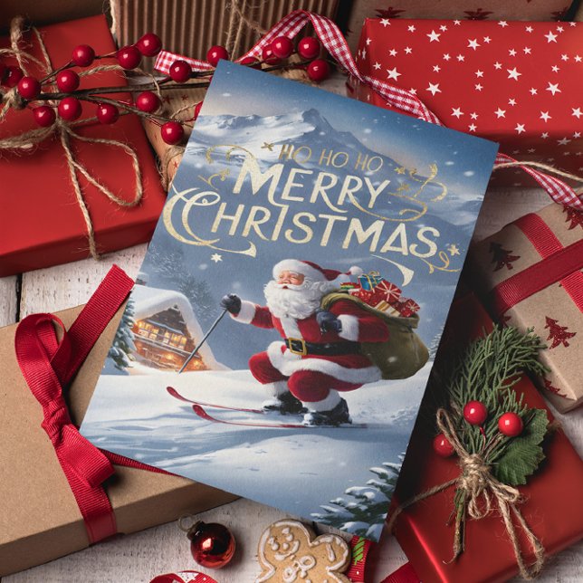 Festive Santa Glides Down Snowy Slope Postcard (Creator Uploaded)