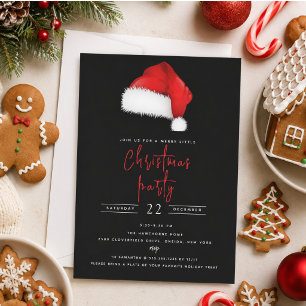 Festive Santa Hat Black Christmas Party  Invitation