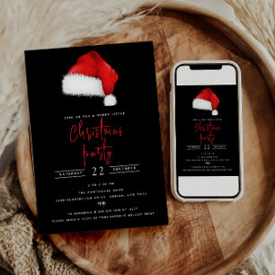 Festive Santa Hat Black Christmas Party  Invitation