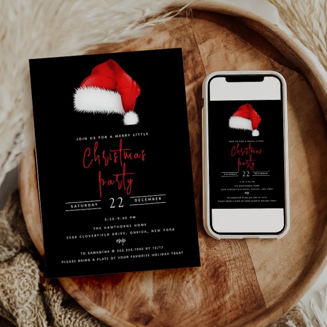 Festive Santa Hat Black Christmas Party  Invitation (Creator Uploaded)