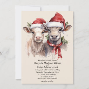 Festive Santa Hat Cow Calves Christmas Wedding Invitation