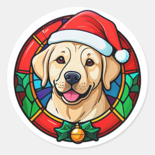 Festive Santa Hat Dog Cartoon Classic Round Sticker