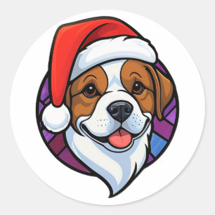 Festive Santa Hat Dog Cartoon Classic Round Sticker