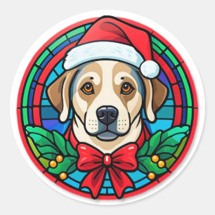 Festive Santa Hat Dog Cartoon Classic Round Sticker