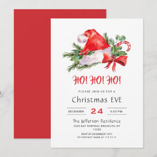 Festive Santa Hat Holiday Christmas Eve Party Invitation