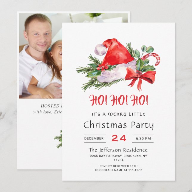 Festive Santa Hat Merry Christmas Little Party Inv Invitation (Front/Back)