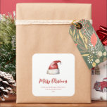 Festive Santa Hat  Square Sticker<br><div class="desc">Festive watercolor Santa hat,  holiday gift sticker.</div>