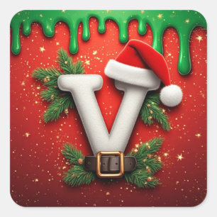 Festive Santa Hat V For Winter Decor Square Sticker