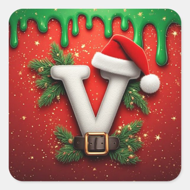 Festive Santa Hat V For Winter Decor Square Sticker (Front)