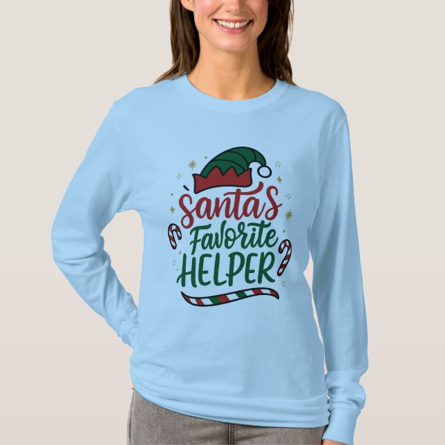 Festive Santa Helper Christmas  Long Sleeve Tshirt (Front)