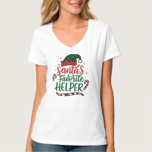 Festive Santa Helper Christmas Women V-Neck T-Shir T-Shirt