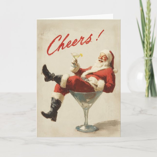 Festive Santa Holiday Cheers Card (Front)