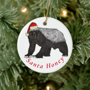 Festive Santa Honey Badger Badass Christmas Animal Ceramic Tree Decoration