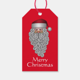 Festive Santa in Curly Beard on Red Gift Tags
