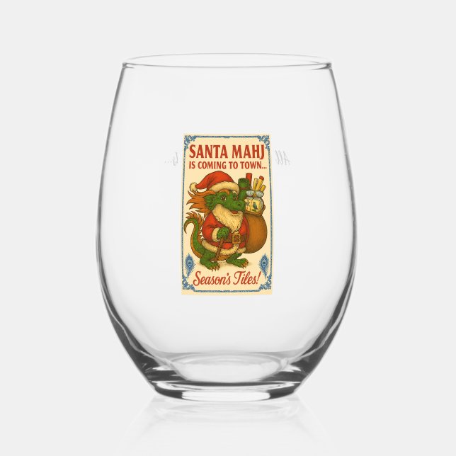 Festive Santa Mahj Wine Glass (Front)