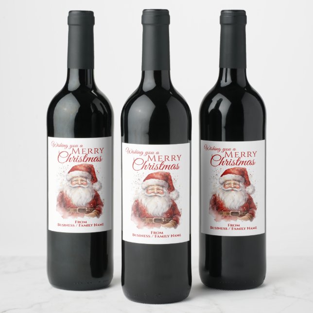 Festive Santa Merry Christmas  Wine Label (Bottles)