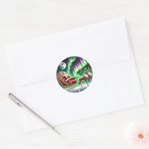 Festive Santa Northern lights Christmas Classic Round Sticker