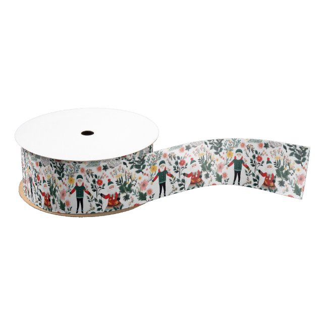 Festive Santa Pattern Grosgrain Ribbon (Spool)