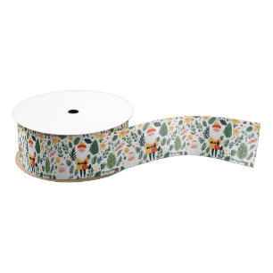 Festive Santa Pattern Grosgrain Ribbon