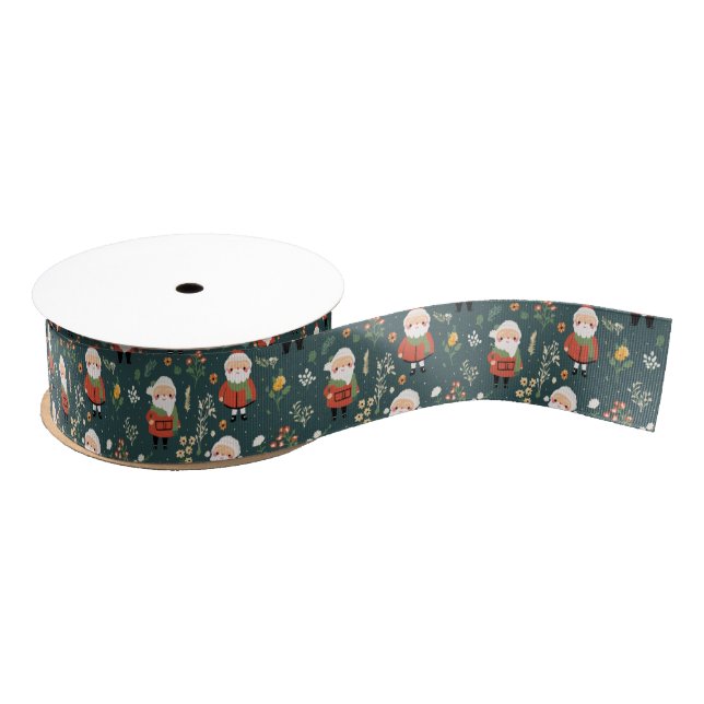 Festive Santa Pattern Grosgrain Ribbon (Spool)