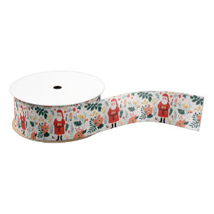 Festive Santa Pattern Grosgrain Ribbon