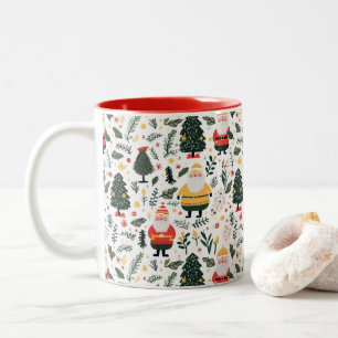 Festive Santa Pattern Two-Tone Coffee Mug
