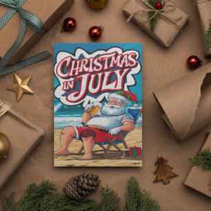 Festive Santa Relaxing by the Waves Postcard