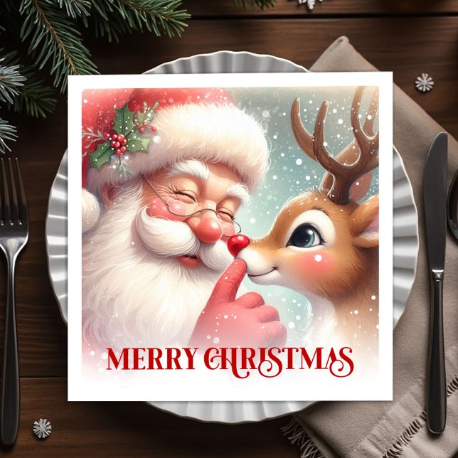Festive Santa Rudolph Christmas Napkins Holiday (Festive Santa Rudolph Christmas Napkins for Holiday Party)