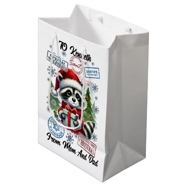 Festive Santa Sack With Holiday  Medium Gift Bag (Front Angled)