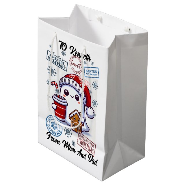 Festive Santa Sack With Holiday Stickers Medium Gift Bag (Front Angled)