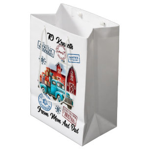 Festive Santa Sack With Truck Stickers Medium Gift Bag