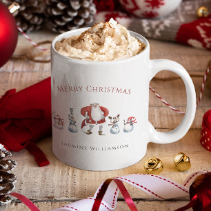 Festive santa snowmen  watercolor christmas  coffee mug