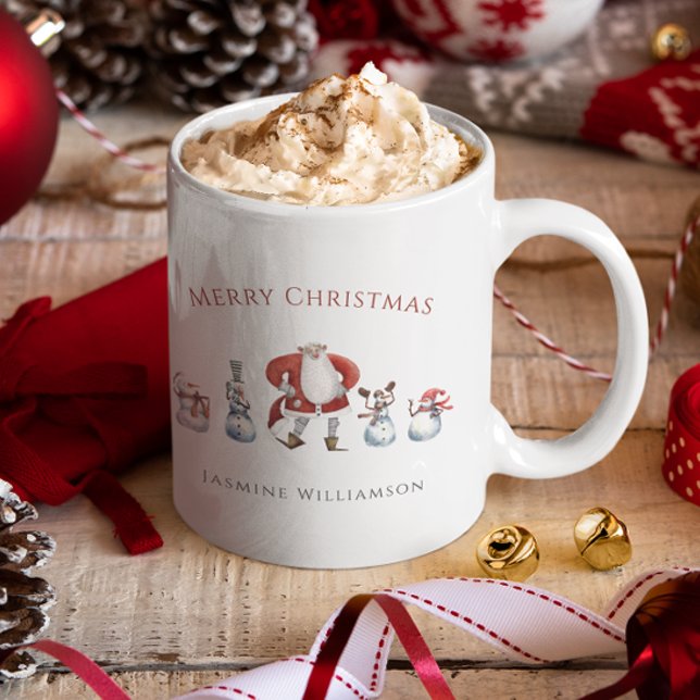 Festive santa snowmen  watercolor christmas  coffee mug (Creator Uploaded)
