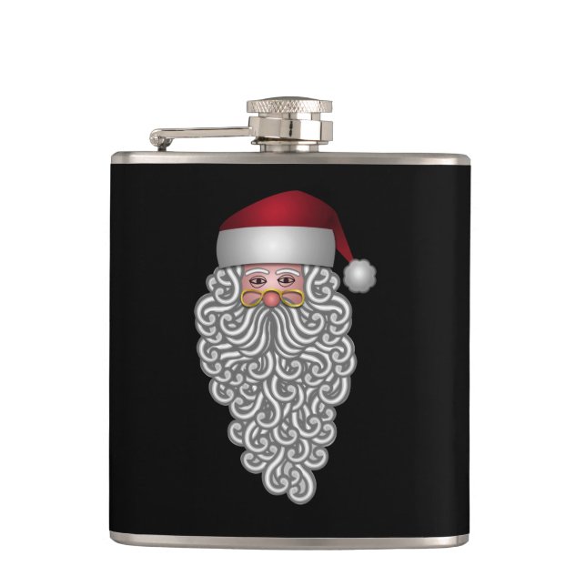 Festive Santa with Curly Beard Hip Flask (Front)